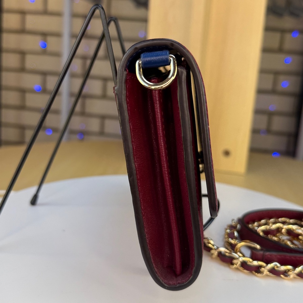 Tory Burch Wine Leather Crossbody with Gold Chain - Picture 5 of 13